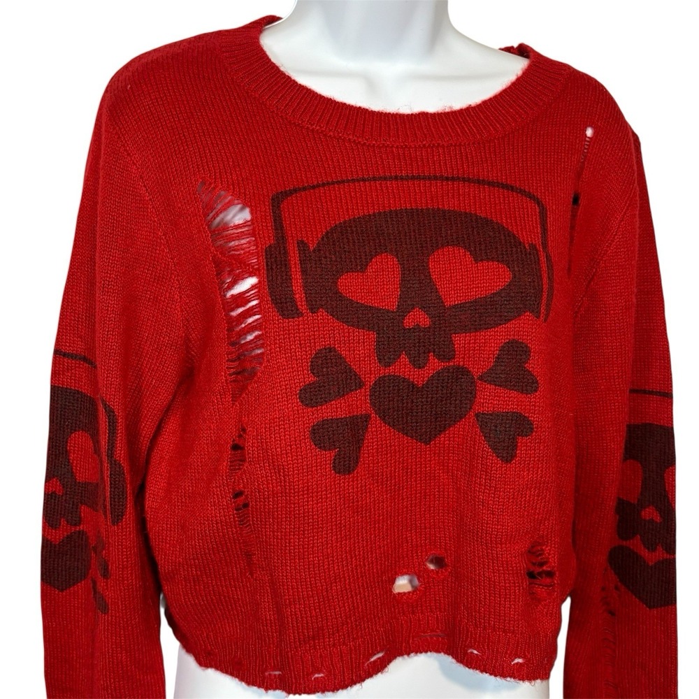 Cider Sweater Red Large Cropped Edgy Skull Goth Alt Grunge Alternative Punk - Picture 4 of 10